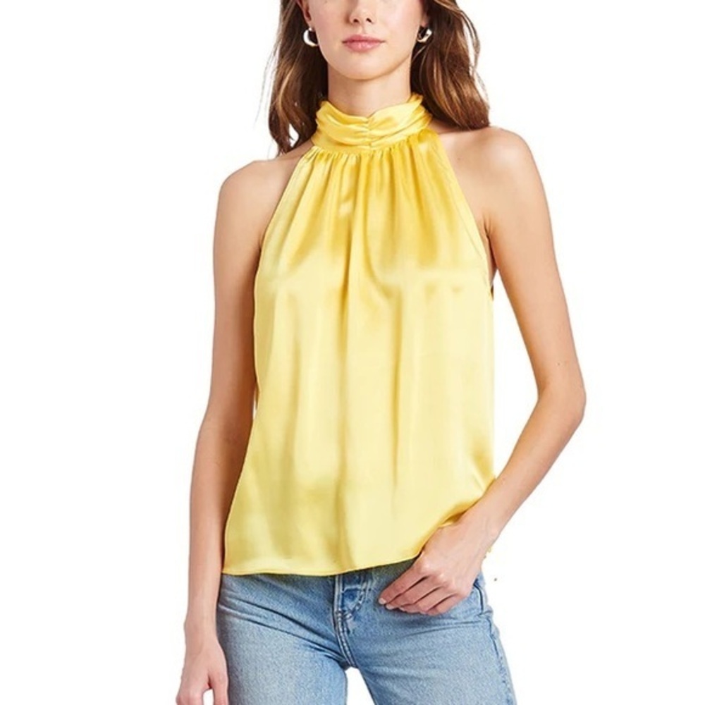 Amanda Uprichard Chaya Top Canary Yellow 100% Silk Mock Neck Small